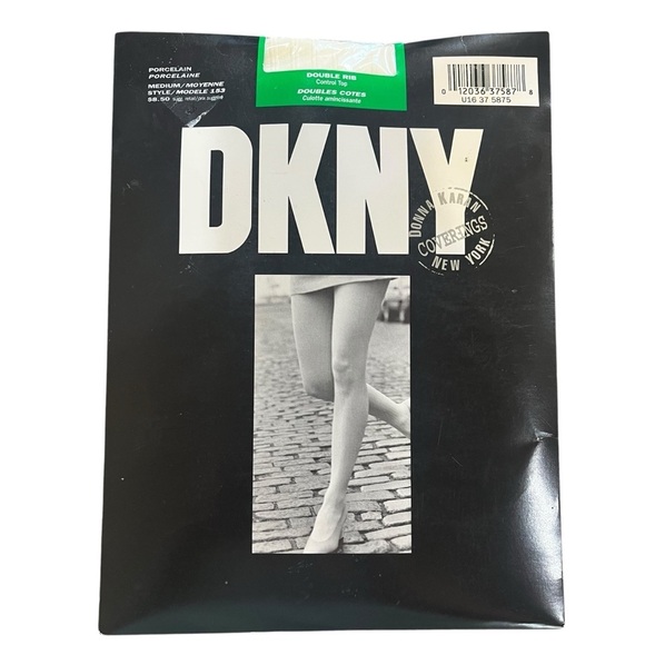 Vintage DKNY Double Rib Control Top Pantyhose Porcelain Cream Size M NEW - Picture 1 of 10